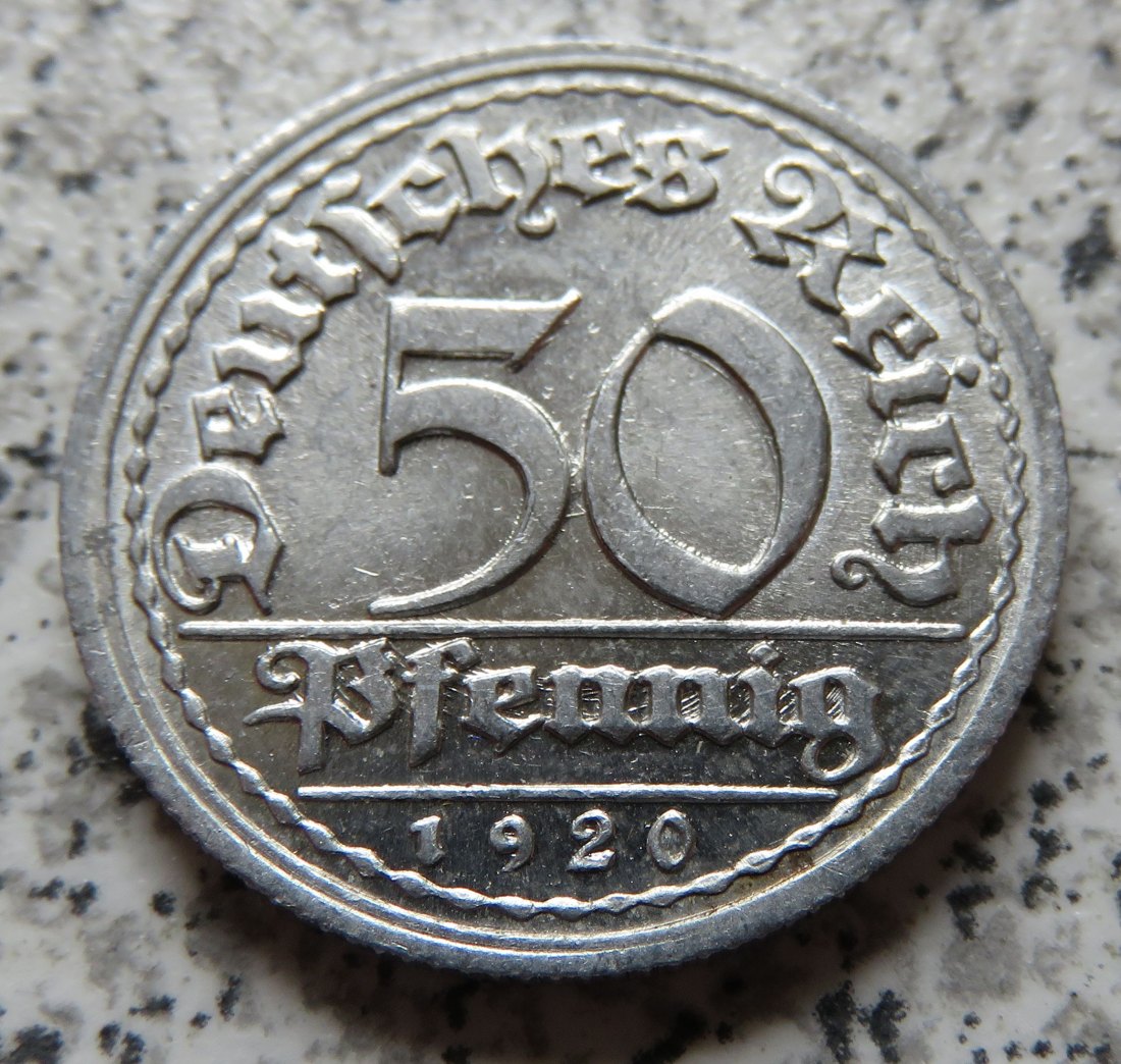  Weimarer Republik 50 Pfennig 1920 D, Doppelschlag   