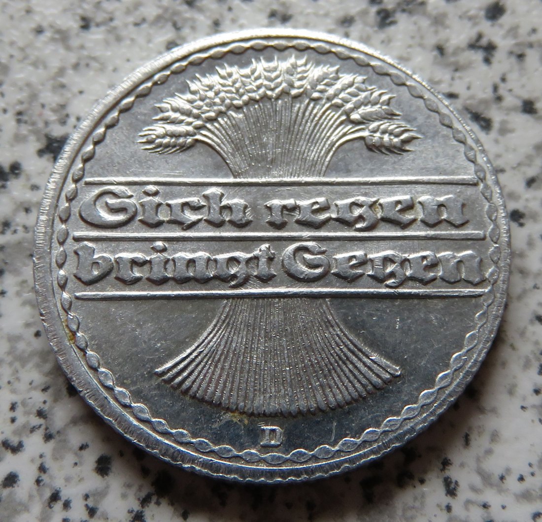  Weimarer Republik 50 Pfennig 1921 D, minimal dezentriert   