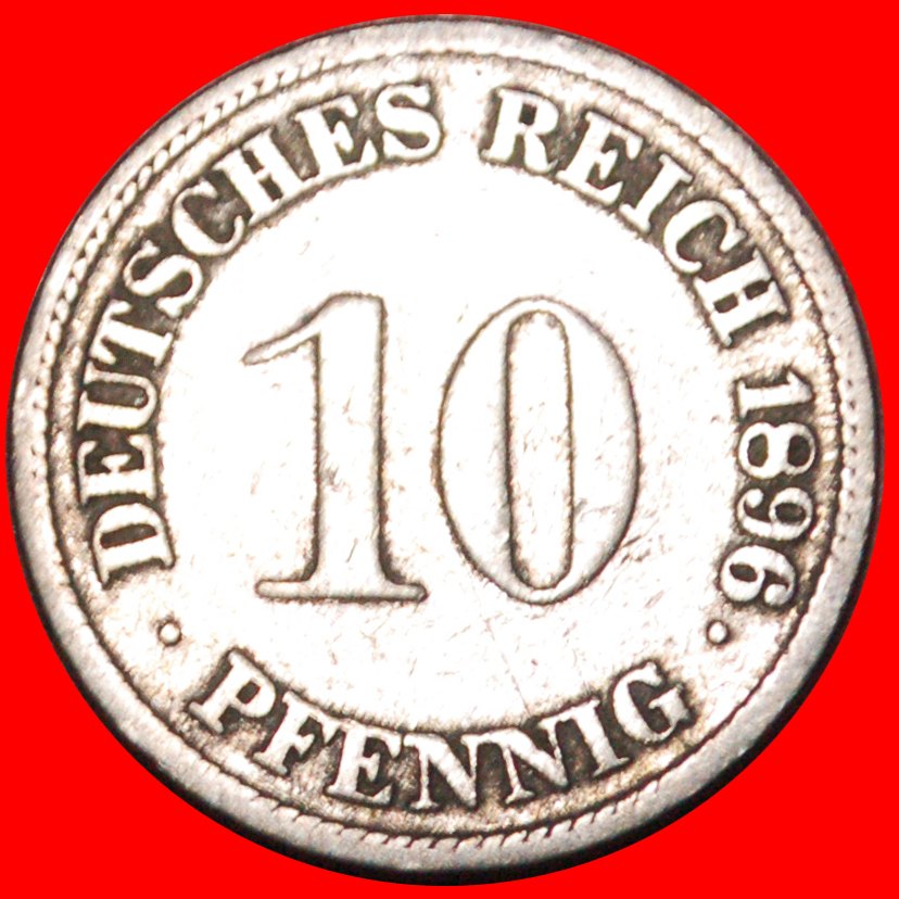 Ⰶ EAGLE (1890-1916): GERMANY ★10 PFENNIGS 1896G RARE! WILLIAM II (1888-1918) LOW START ★ NO RESERVE!