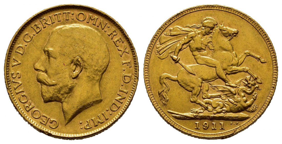 PEUS 8812 Großbritannien / Australien 7,32 g Feingold. Georg V. (1910 - 1936) Australien / Perth Sovereign GOLD 1911 Perth Kl. Kratzer, sehr schön