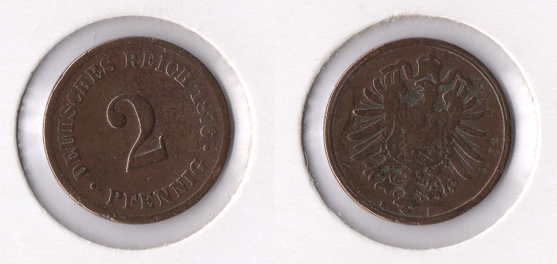  Kaiserreich 2 Pfennig 1876 -B- Sehr Schön Jaeger 2.   