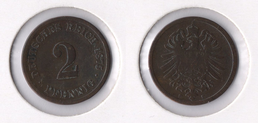  Kaiserreich 2 Pfennig 1875 -F- Sehr Schön Jaeger 2.   