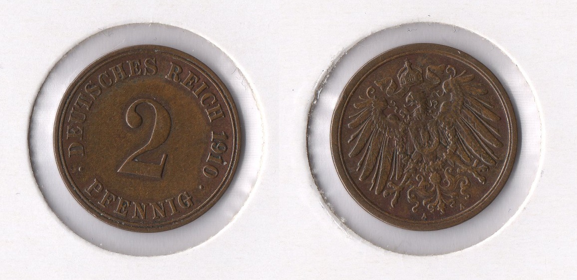  Kaiserreich 2 Pfennig 1910 -A- vz Jaeger 11.   