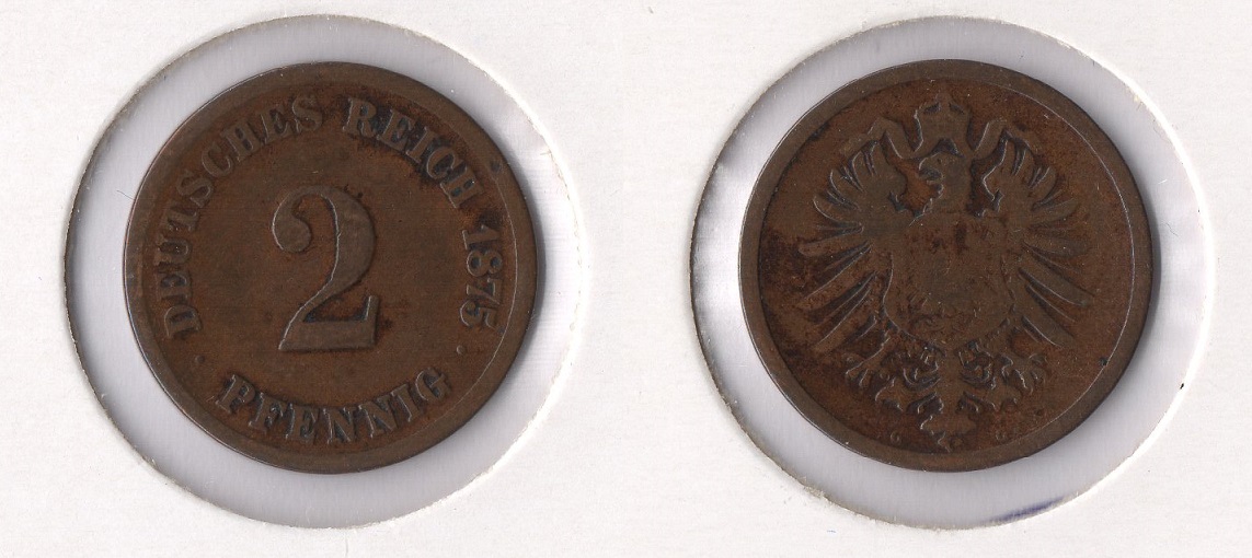  Kaiserreich 2 Pfennig 1875 -G- Sehr Schön Jaeger 2.   