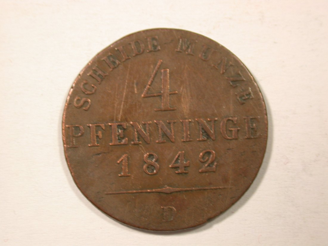 H12 Preussen 4 Pfennig 1842 D in ss RRR !!! Originalbilder
