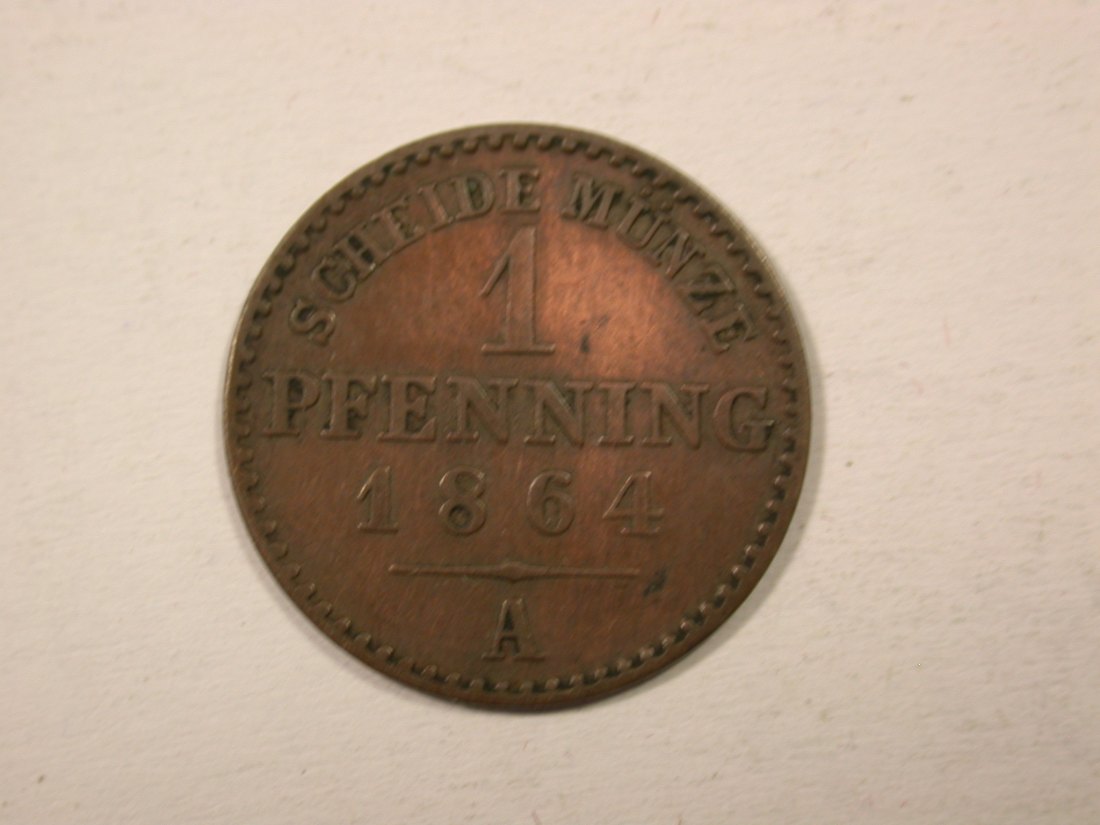 H12 Preussen 1 Pfennig 1864 A in ss Originalbilder