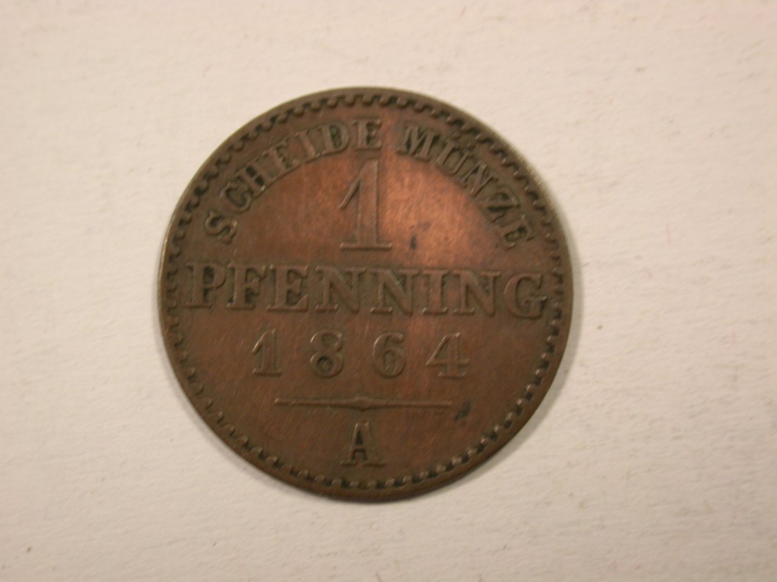  H12  Preussen  1 Pfennig 1864 A in ss   Originalbilder   