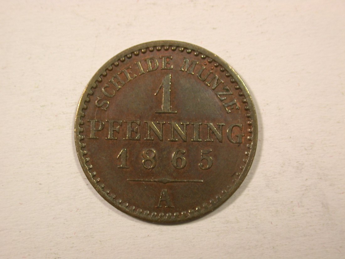 H12 Preussen 1 Pfennig 1865 A in ss-vz Originalbilder