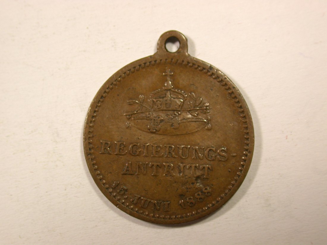  H12  Preussen Wilhelm II  1888 Regierungsantritt kleine Medaille  22 mm   Originalbilder   