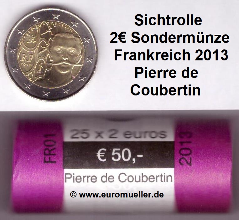 Frankreich Sichtrolle 2 Euro Sondermünze 2013...Coubertin   