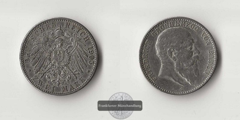  Baden, Kaiserreich  2 Mark  1905 G  FM-Frankfurt Feingewicht: 10g   