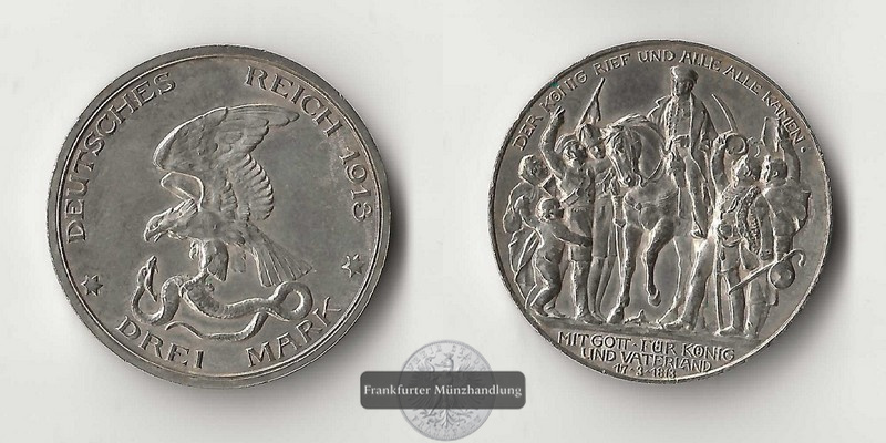  Deutsches Kaiserreich. Preussen, Wilhelm II. 3 Mark 1913 A Befreiung FM-Frankfurt Feinsilber: 15g   