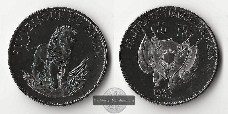  Niger 10 Francs 1968 Löwe FM-Frankfurt Feingewicht: 18g   