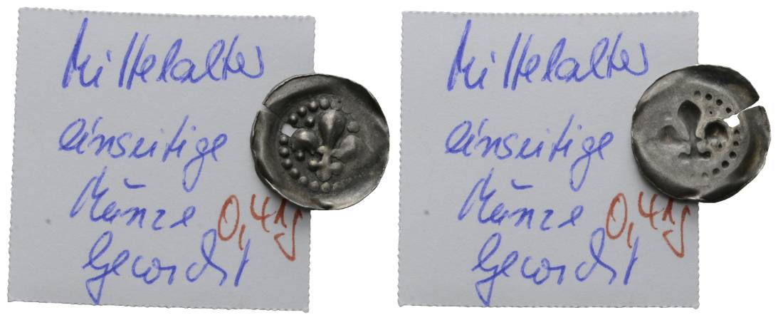  Mittelalter,Kleinmünze; 0,41 g, einseitig, gelocht   