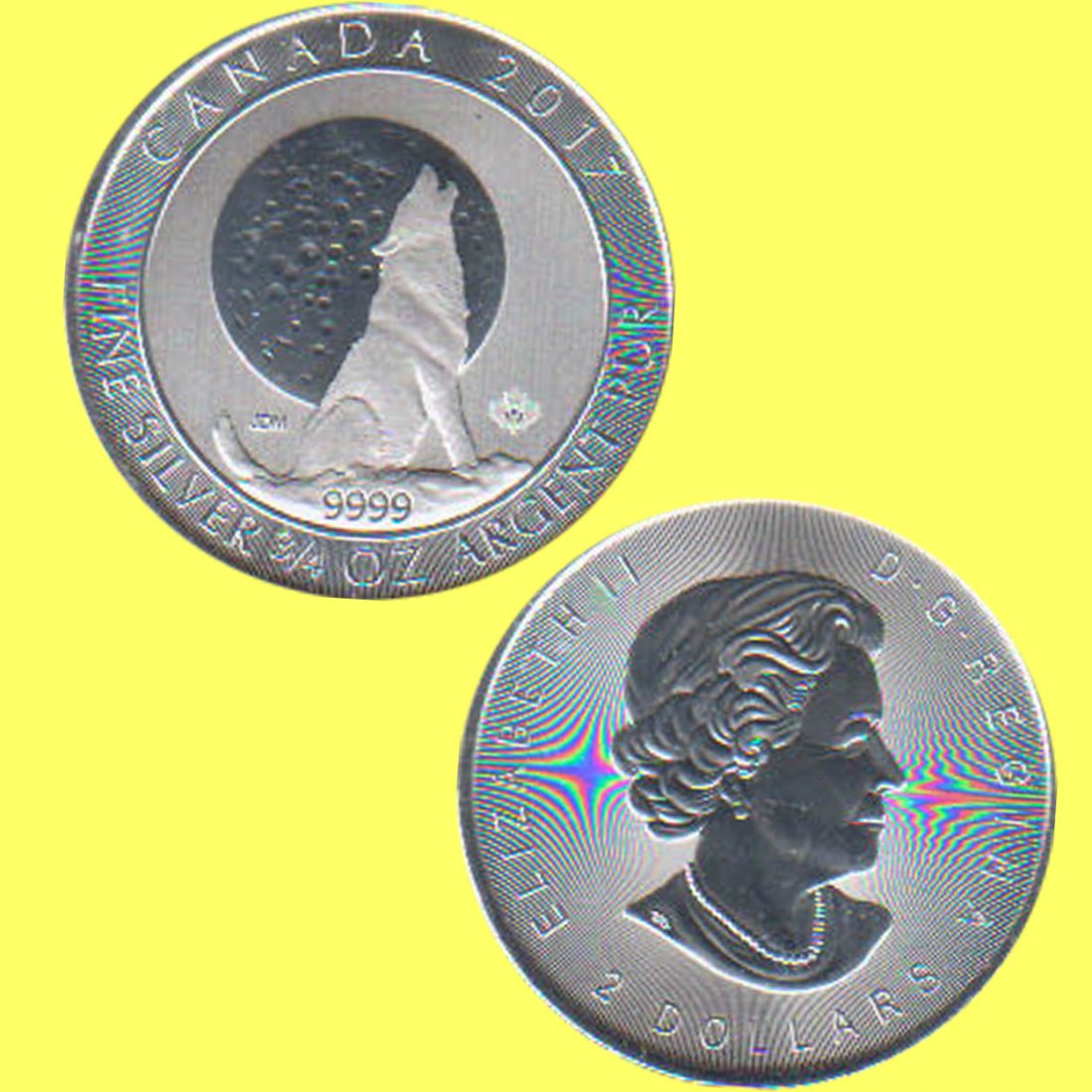 Kanada 2 Dollars Silbermünze *Heulender Grauwolf mit Mond* 2017 3/4oz Silber   