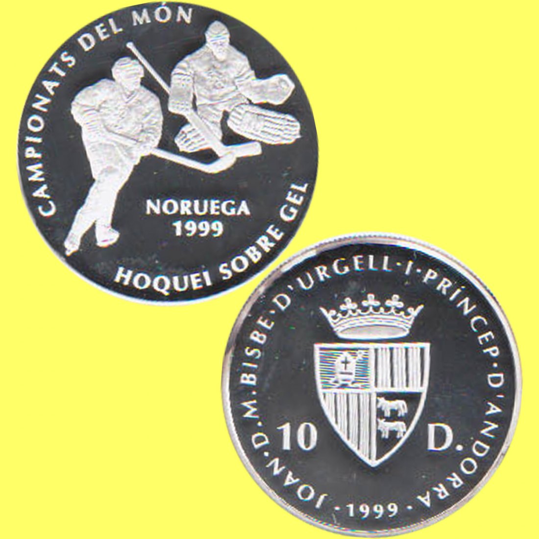 Andorra 10 Diners Silbermünze *63. Eishockey-WM 1999 in Norwegen* 1999 *PP* max 15.000St!   