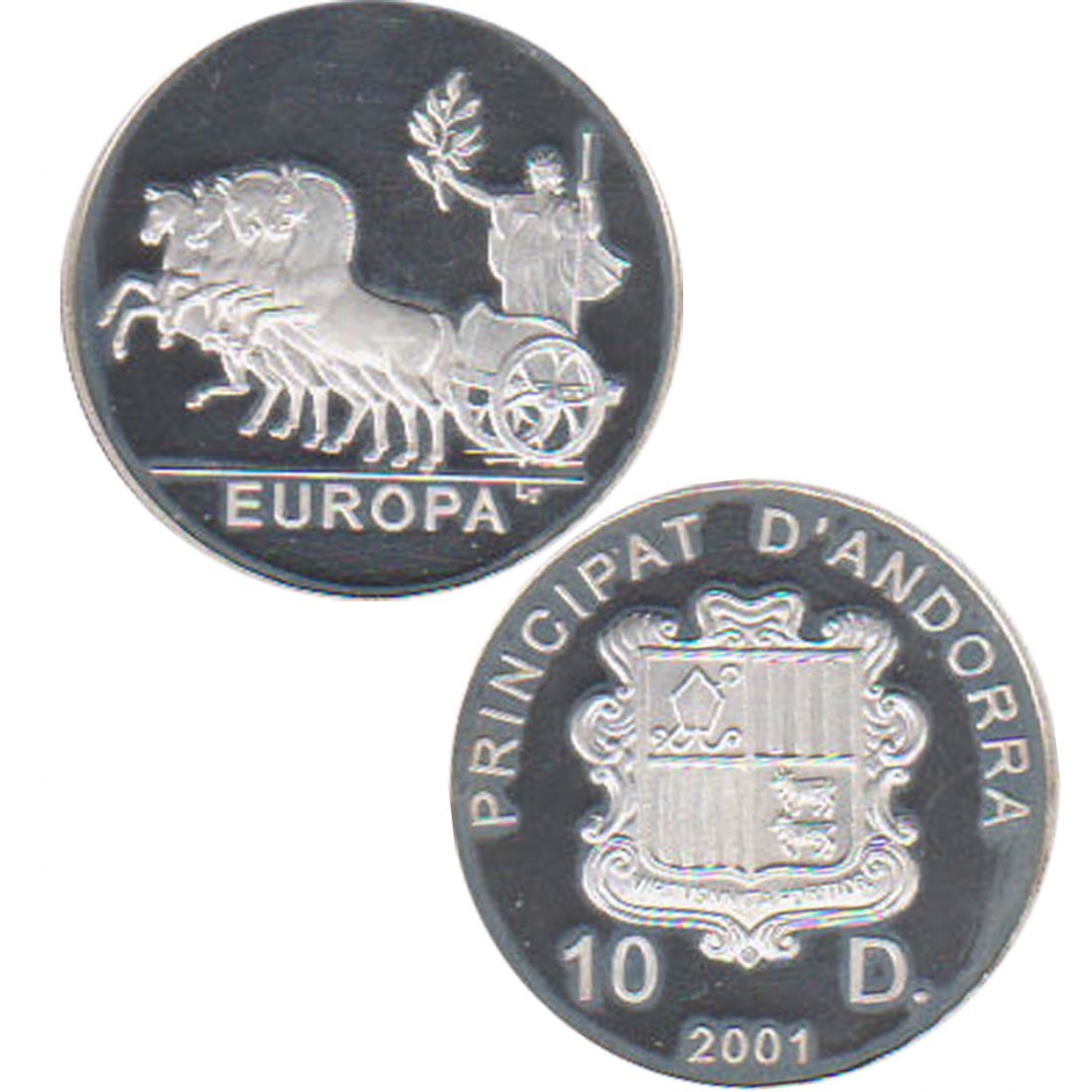  Andorra 10 Diners Silbermünze *Andorra in Europa - Quadriga* 2001 *PP* max 15.000St!   