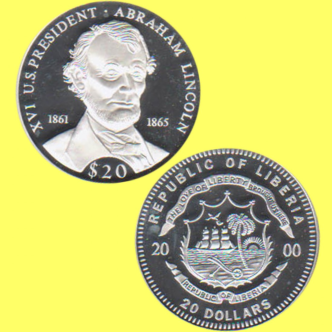  Liberia 20$ Silbermünze *Präsidenten der USA - Abraham Lincoln* 2000 *PP* max 20.000St!   