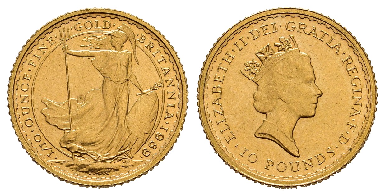 PEUS 8860 Großbritannien 3,11 g Feingold. Britannia Bullion Coin 10 Pounds GOLD 1/10 Unze 1989 Vorzüglich / Stempelglanz