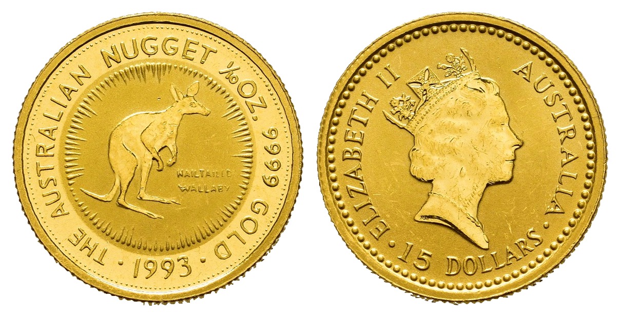 PEUS 8863 Australien 3,11 g Feingold. Nagelkänguru 15 Dollars GOLD 1/10 Unze 1993 Kl. Kratzer, almost uncirculated