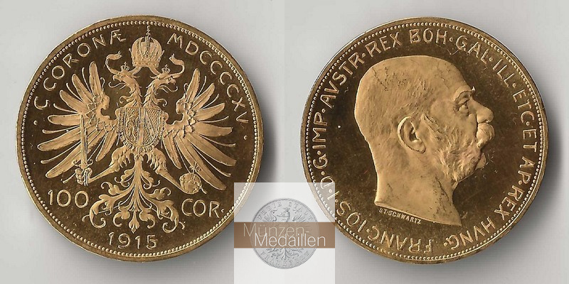 Österreich  100 Kronen MM-Frankfurt   Feingold: 30,49g Franz Joseph I. 1915 