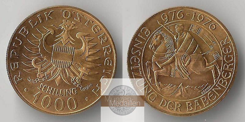 Österreich  1000 Schilling MM-Frankfurt Feingold: 12,15g Einsetzung der Babenberger 1976 