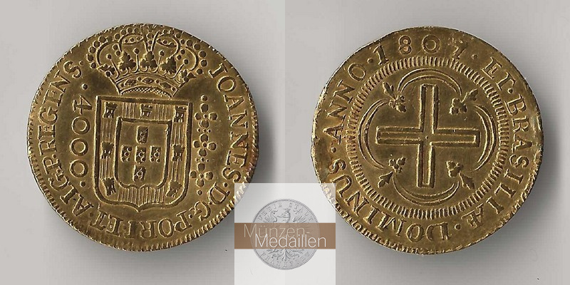 Brasilien  4000 Réis MM-Frankfurt Feingold: 7,39g König Johann VI. 1807 