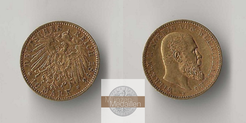 Württemberg, Kaiserreich  10 Mark MM-Frankfurt Feingold: 3,58g Wilhelm II. 1891-1918 1893 F 