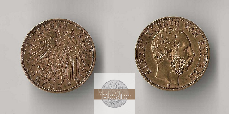 Sachsen, Königreich MM-Frankfurt Feingold: 3,58g 10 Mark 1898 E 