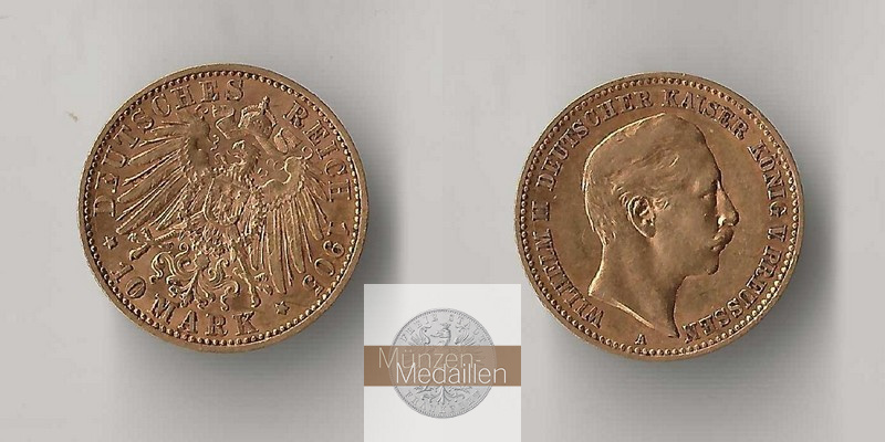 Preussen, Kaiserreich  10 Mark MM-Frankfurt Feingold: 3,58g Wilhelm II. 1891-1918 1905 A 