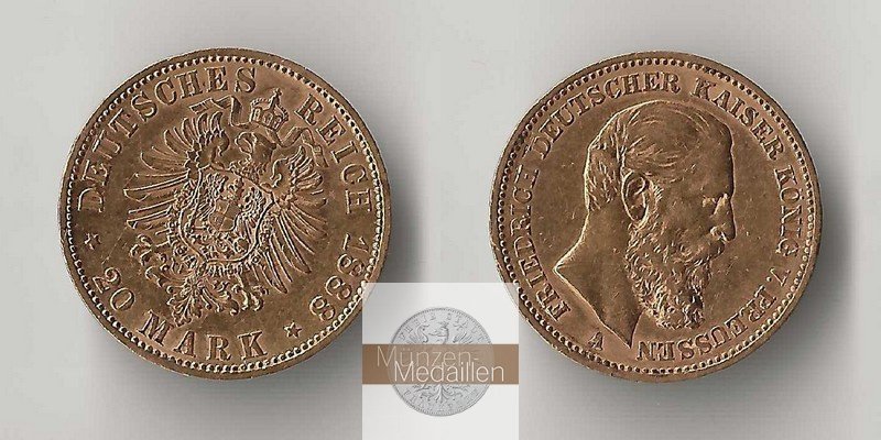 Preussen, Kaiserreich  20 Mark MM-Frankfurt Feingold: 7,17g Friedrich III. 1888 A 