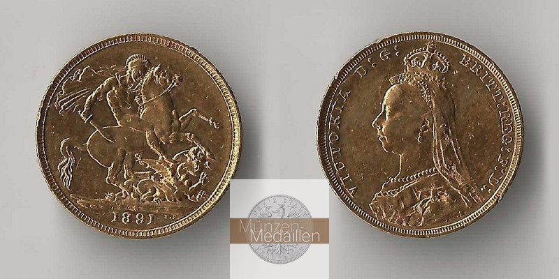Grossbritannien  Sovereign MM-Frankfurt Feingold: 7,32g Victoria 1837-1901 1891 