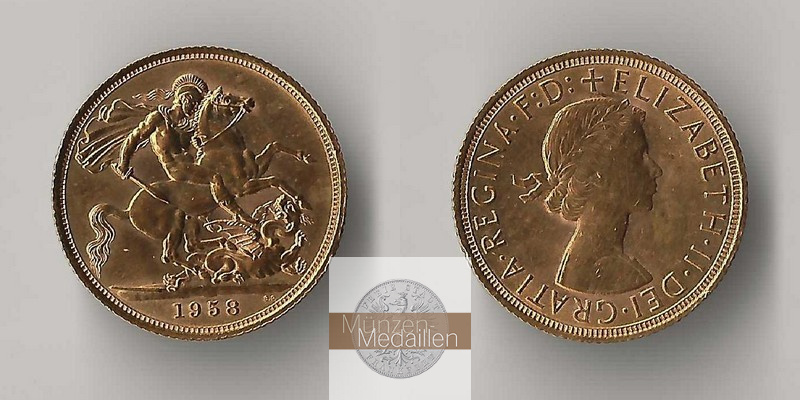 Grossbritannien MM-Frankfurt Feingold: 7,32g Sovereign 1958 