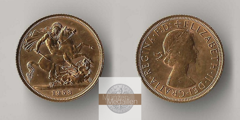 Grossbritannien MM-Frankfurt Feingold: 7,32g Sovereign 1958 