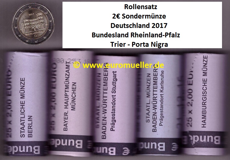 Deutschland 5 Rollen 2 Euro Gedenkmünze 2017...Rheinland Pfalz   