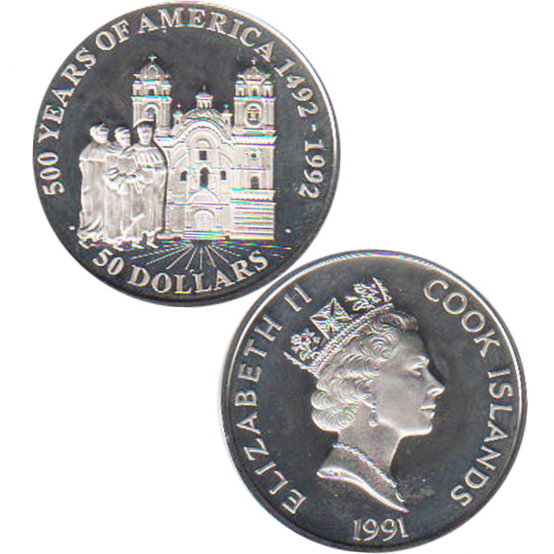  Cook Island 50$ Silberm *Jesuitenkirche von Cuzco - 500 J. Amerika* 1991 *PP* max 60.000St!   