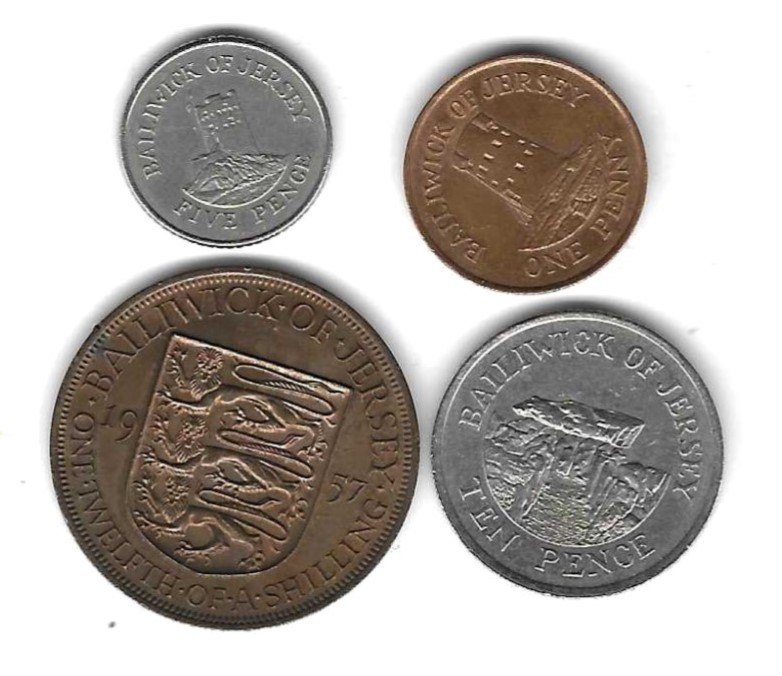  Jersey kleines Lot mit 4 Münzen, SS, Einzelaufstellung und Scan siehe unten   