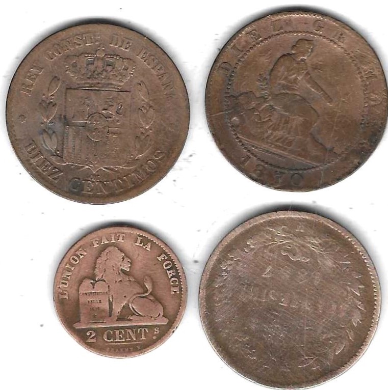  4 abgegriffene Münzen, schlecht erhalten, Einzelaufstellung und Scan siehe unten   