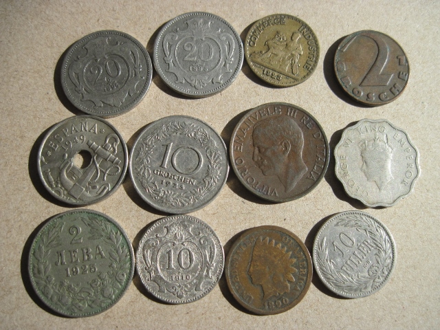  Lot 12 Antike Münzen 1890 -1923, inkl. 1 Cent USA 1890   