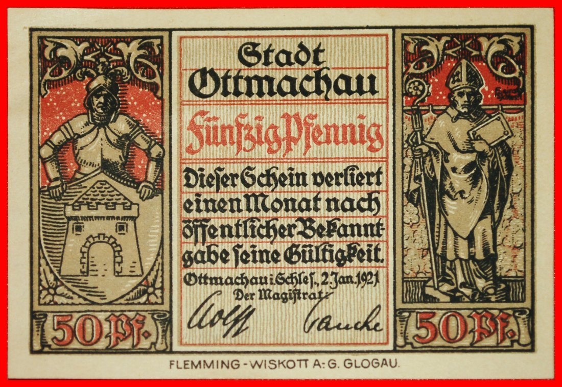  * UPPER SILESIA: GERMANY OTTMACHAU (POLAND OTMUCHOW)★50 PFENNIGS 1921! CRISP★LOW START ★ NO RESERVE!   