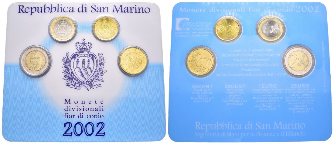 PEUS 8866 San Marino Insg. 3,70 EUR. Originalverpackung KMS Satz (4 Stück) 2002 Stempelglanz (eingeschweißt)