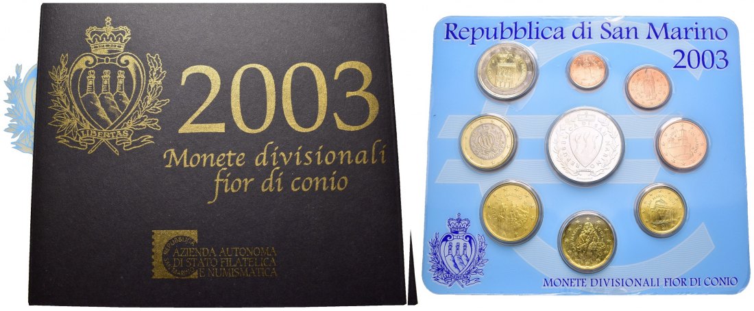 PEUS 8867 San Marino 16,65 g Feinsilber. Originalverpackung KMS Satz (9 Stück) SILBER 2003 Stempelglanz (eingeschweißt)