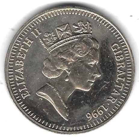  Gibraltar 5 Pfund 1996, Virenium, feine Flecken, siehe Scan unten   