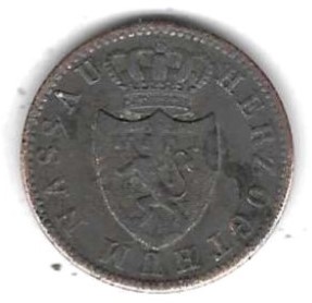  Nassau 1 Kreuzer 1830, Cu, kein optimaler Erhalt, siehe Scan unten   