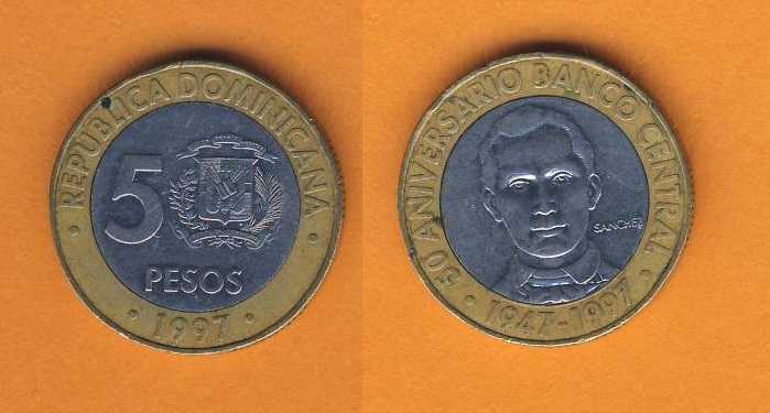  Dominikanische Republik 5 Pesos 1997   