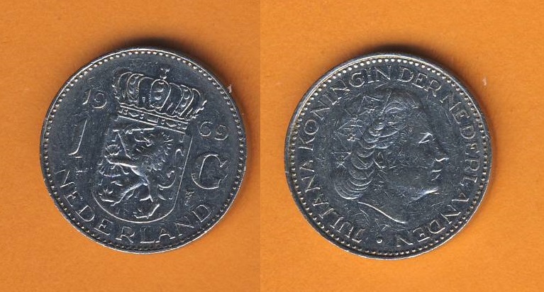  Niederlande 1 Gulden 1969 unter 1 mit Hahn es gibt 2 Varianten mit Hahn und Fisch.   