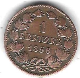  Baden 1 Kreuzer 1856, Cu, Friedrich I., guter Erhalt, siehe Scan unten   
