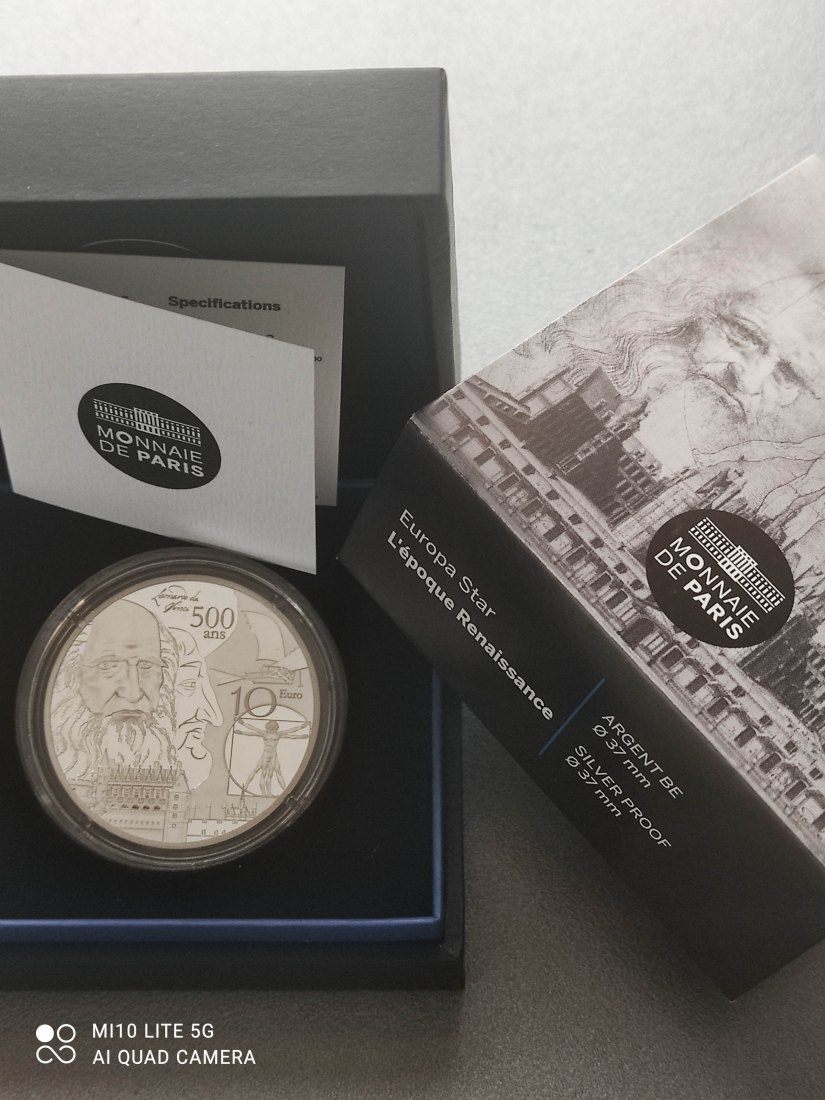  Frankreich 10 Euro Silber 2019 Leonardo da Vinci L'epoque Renaissance Europa Star Ausgabe   