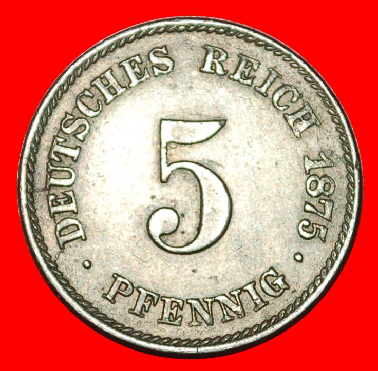 * ADLER (1874-1889): DEUTSCHLAND ★ 5 PFENNIG 1875E SELTEN! WILHELM I. (1871-1888)★OHNE VORBEHALT!