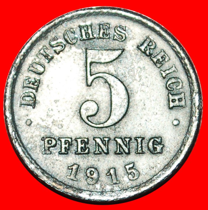  * ERSTER WELTKRIEG (1914-1918): DEUTSCHLAND★5 PFENNIG 1915D UNGEWÖHNLICH! WILHELM II★OHNE VORBEHALT!   